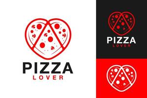 Pizza amore fetta ristorante logo design vettore