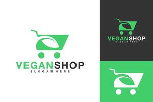 vegano negozio natura shopping carrello logo design vettore