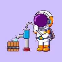 carino astronauta giocando con acqua pompa cartone animato personaggio vettore