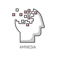 icona del colore dell'amnesia. perdita di memoria. dimenticando da lesioni cerebrali. difficoltà a ricordare. sindrome di Korsakoff. disordine mentale. psicologia clinica. questione sanitaria. illustrazione vettoriale isolato