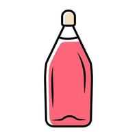 icona di colore rosa servizio vino da dessert. bevanda alcolica. bottiglia con sughero. bevanda dolce da aperitivo. bar, ristorante, enoteca. vetreria per feste, vacanze, eventi. illustrazione vettoriale isolato