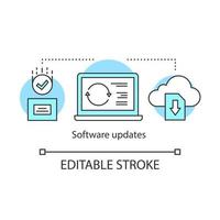 icona del concetto di aggiornamenti software. programmi per computer idea illustrazione al tratto sottile. sviluppo frontend. programmazione software di sistema crm. disegno vettoriale isolato profilo. tratto modificabile