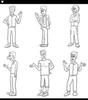cartone animato giovane uomini comico personaggi impostato colorazione pagina vettore