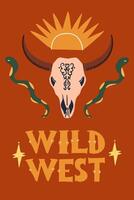 selvaggio ovest manifesto con mucca cranio e iscrizione. vettore illustrazione su il tema di un' occidentale.