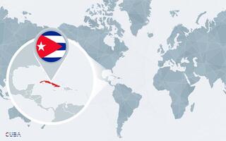 mondo carta geografica centrato su America con ingrandita Cuba. vettore