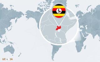 mondo carta geografica centrato su America con ingrandita Uganda. vettore