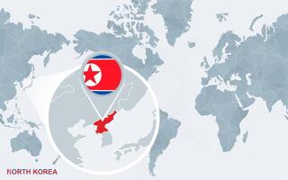 mondo carta geografica centrato su America con ingrandita nord Corea. vettore