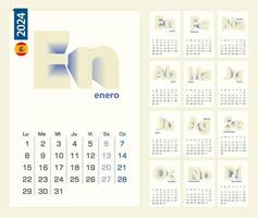 calendario 2024 modello nel spagnolo linguaggio, minimalista calendario impostato per 2024 anno. vettore