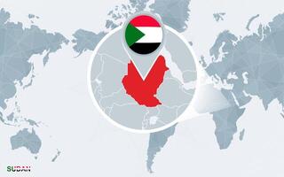 mondo carta geografica centrato su America con ingrandita Sudan. vettore