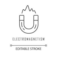 icona lineare di elettromagnetismo. forza elettromagnetica. fenomeni fisici del campo magnetico. magnete a ferro di cavallo. illustrazione di linea sottile. simbolo di contorno. disegno vettoriale isolato profilo. tratto modificabile