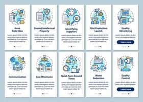 schermata della pagina dell'app mobile di onboarding della produzione locale, concetti lineari. imprenditoria. lancio di affari, sviluppo. procedura dettagliata istruzioni grafiche. ux, ui, template vettoriale gui, illustrazioni