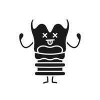 icona del glifo con carattere laringe infelice. simbolo di sagoma. emoji triste casella vocale. laringologia e disturbi della laringe. spazio negativo. illustrazione vettoriale isolato
