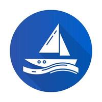 vela blu design piatto lunga ombra icona del glifo. sport acquatici, aummer tipo di sport estremo. yachting, nuoto e navigazione. viaggio, barca sulle onde dell'oceano. illustrazione di sagoma vettoriale