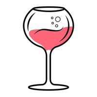 icona di colore rosa vino rosso. bicchiere da vino chardonnay. bevanda alcolica con le bollicine. cocktail di festa. bevanda dolce da aperitivo. stoviglieria, cristalleria per bar, ristorante. illustrazione vettoriale isolato