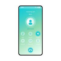 passare il modello di vettore dell'interfaccia dello smartphone dell'altoparlante. layout di progettazione sfumatura blu della pagina dell'app mobile. chiamata in arrivo, schermata di posta vocale. interfaccia utente piatta per l'applicazione. muto, tasti della tastiera. display del telefono