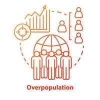 icona del concetto di sovrappopolazione. pianeta sovraffollamento idea linea sottile illustrazione in rosso. numero crescente di persone. problemi demografici nella società. deficit di risorse. disegno vettoriale isolato contorno