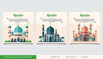 islamico Ramadan kareem piazza bandiera sociale media inviare con moschea illustrazione vettore