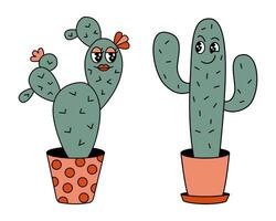 carino Groovy cactus cartone animato personaggio impostare. vettore illustrazione