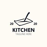 cucina logo Vintage ▾ con piatto, coltello, cucchiaio e forchetta per cibo ristorante vettore