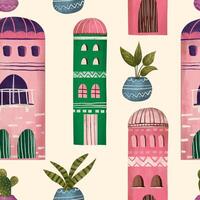 Arabo Casa, moschea e cactus pianta carino illustrazione modello per sfondo, sfondo, struttura. vettore