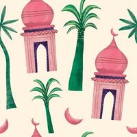 Arabo Casa, moschea e cactus pianta carino illustrazione modello per sfondo, sfondo, struttura. vettore