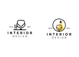 interno minimalista camera, galleria mobilia logo design vettore