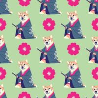 shiba cane è indossare yukata e Tenere un' katana senza soluzione di continuità modello vettore