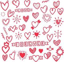 San Valentino giorno icone impostato cuore impostato di cuori San Valentino giorno scarabocchi su rosa sfondo vettore