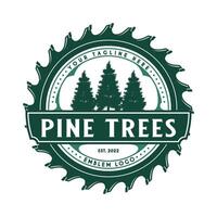 falegname Vintage ▾ logo. pino albero e sega icona, per lavorazione del legno, carpenteria, mobilia design vettore