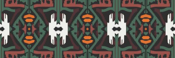 modello etnico ikat senza cuciture in tribale. design per sfondo, carta da parati, illustrazione vettoriale, tessuto, abbigliamento, moquette, tessuto, batik, ricamo. vettore