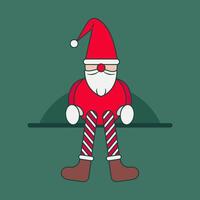 un' giocattolo gnomo o elfo di Santa Claus con lungo gambe si siede su un' ripiano. luminosa nuovo anni carattere. Natale vacanza arredamento. vettore