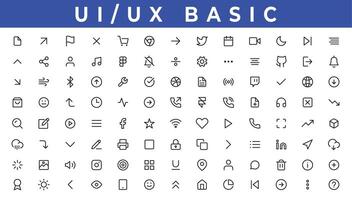di base utente interfaccia essenziale impostare. 200 linea schema icone. per app, ragnatela, Stampa vettore