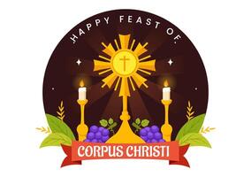 corpus cristo cattolico religioso vettore illustrazione con festa giorno, attraverso, pane e uva nel vacanza celebrazione piatto cartone animato sfondo