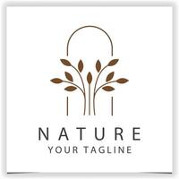 astratto natura foglia albero crescita logo design modello con linea arte stile concetto vettore