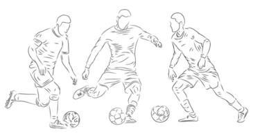 impostato di persone giocando calcio linea arte ilustration vettore