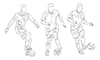 impostato di persone giocando calcio linea arte ilustration vettore