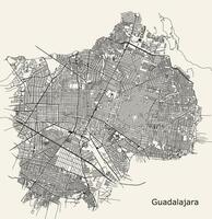 città strada carta geografica di Guadala, jarajalisco, Messico vettore