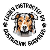 facilmente distratto di australiano pastore cane tipografia t camicia design professionista vettore