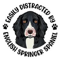 facilmente distratto di inglese springer spaniel cane tipografia maglietta design gratuito vettore