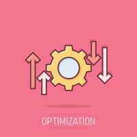 processi icona nel comico stile. freccia e Ingranaggio cartone animato vettore illustrazione su isolato sfondo. ottimizzazione spruzzo effetto attività commerciale concetto.