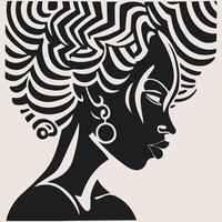 astratto arte vettore schema illustrazione di africano donna viso. nero e bianca colorazione pagina di ragazza viso ritratto. moderno Stampa, manifesto Immagine.