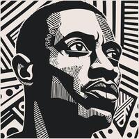 astratto arte vettore schema illustrazione di africano uomo viso. nero e bianca colorazione pagina di umano viso ritratto. moderno Stampa, manifesto Immagine.