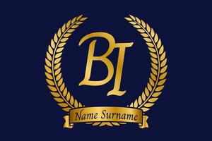 iniziale lettera B e io, bi monogramma logo design con alloro ghirlanda. lusso d'oro calligrafia font. vettore