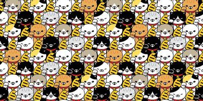 gatto senza soluzione di continuità modello fortunato gatto Giappone maneki neko vettore gattino calicò animale domestico sciarpa isolato ripetere sfondo piastrella sfondo cartone animato scarabocchio illustrazione design