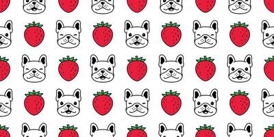 cane senza soluzione di continuità modello francese bulldog vettore viso testa fragola animale domestico cucciolo animale sciarpa isolato ripetere sfondo piastrella sfondo cartone animato scarabocchio illustrazione design