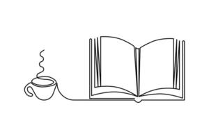 continuo una linea Aperto libro con volante pagine arte e mondo libro giorno educativo conoscenza concetto scarabocchio vettore illustrazione