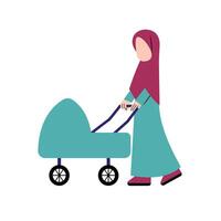 hijab madre con bambino passeggino vettore