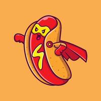 carino hot dog supereroe cartone animato vettore icona illustrazione. cibo eroe icona concetto isolato premio vettore. piatto cartone animato stile