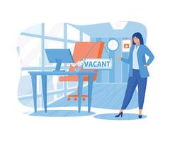 Aperto posto vacante concetto. vacante lavoro posizione. cartone animato scrivania, sedia, lavoro opportunità. piatto vettore moderno illustrazione