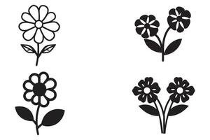 fiore nero silhouette icone vettore impostato